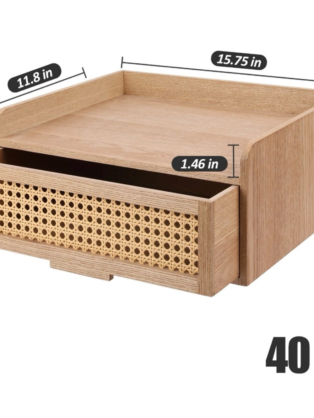 New Boho Single-Drawer Floating Rattan Nightstand, 16x12x7” - Picture 6 of 7